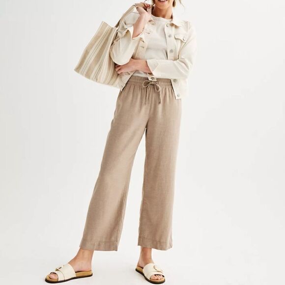 Croft & Barrow wide leg Tan lightweight‎ lined pull on elastic waist medium - Picture 1 of 12